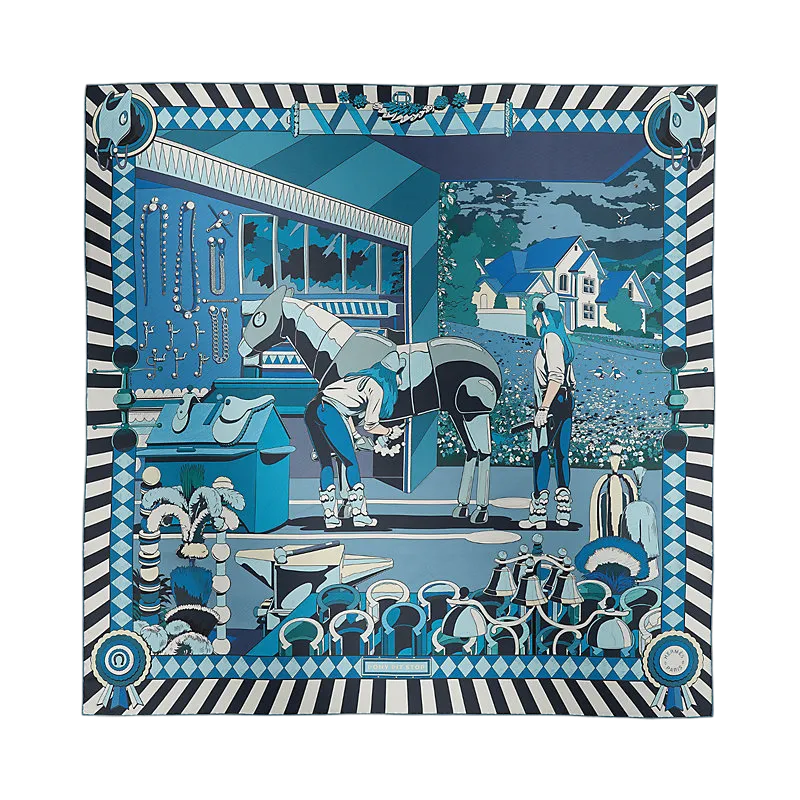 Carré 90 double face Pony Pit Stop - Bleu