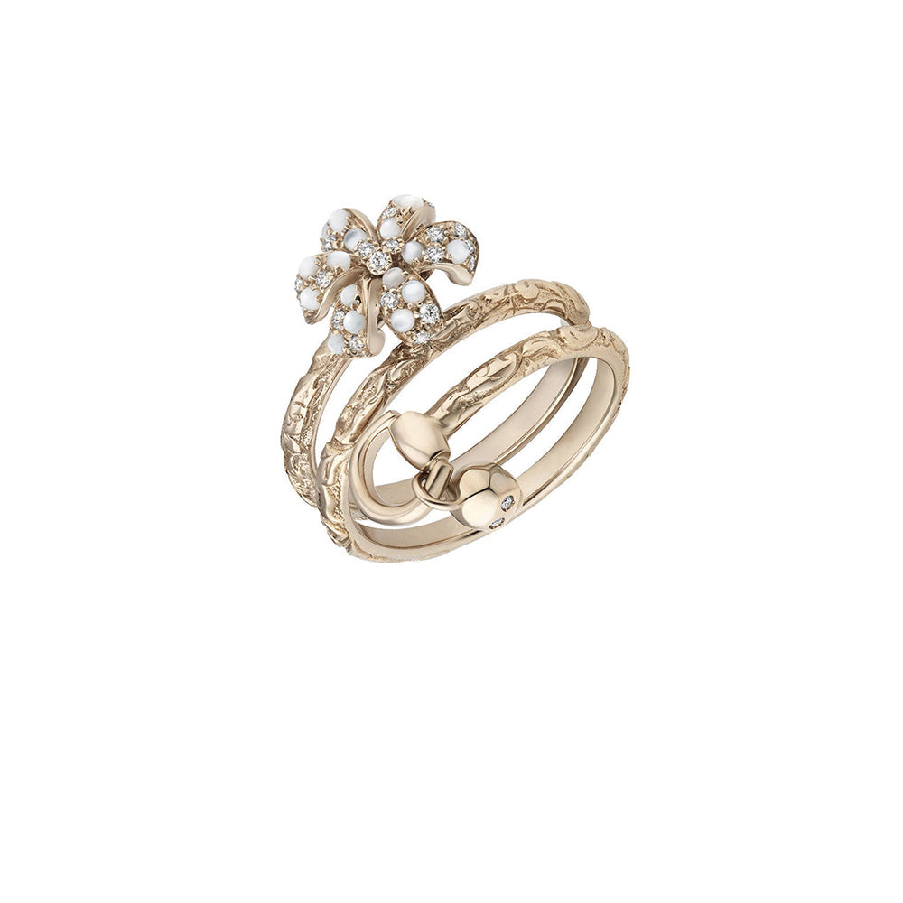 Bague Gucci Flora en or blanc 18K & Diamants & Nacre - White