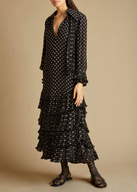 Robe Dolly en soie - Black & Creme Mini Dot