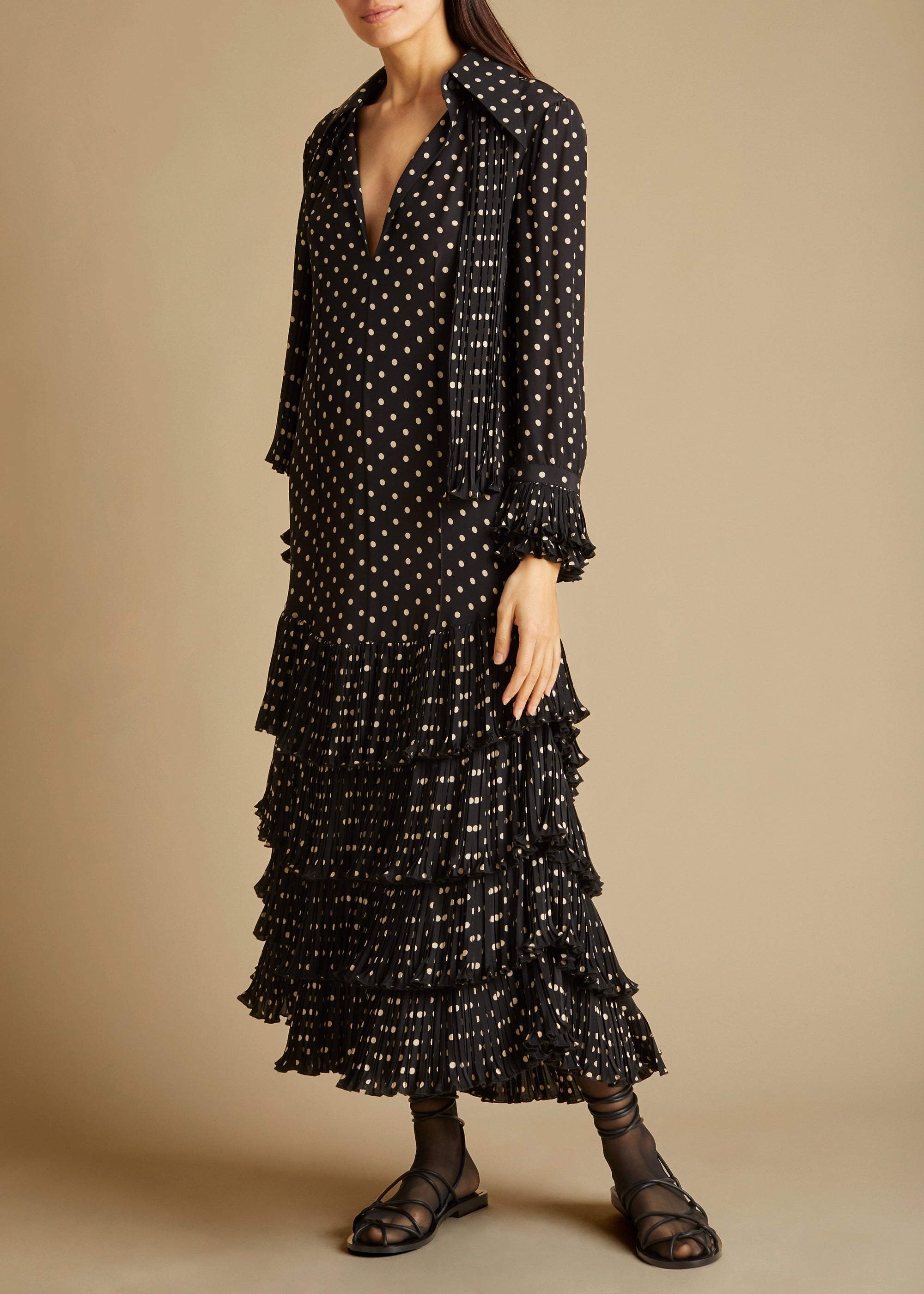 Robe Dolly en soie - Black & Creme Mini Dot