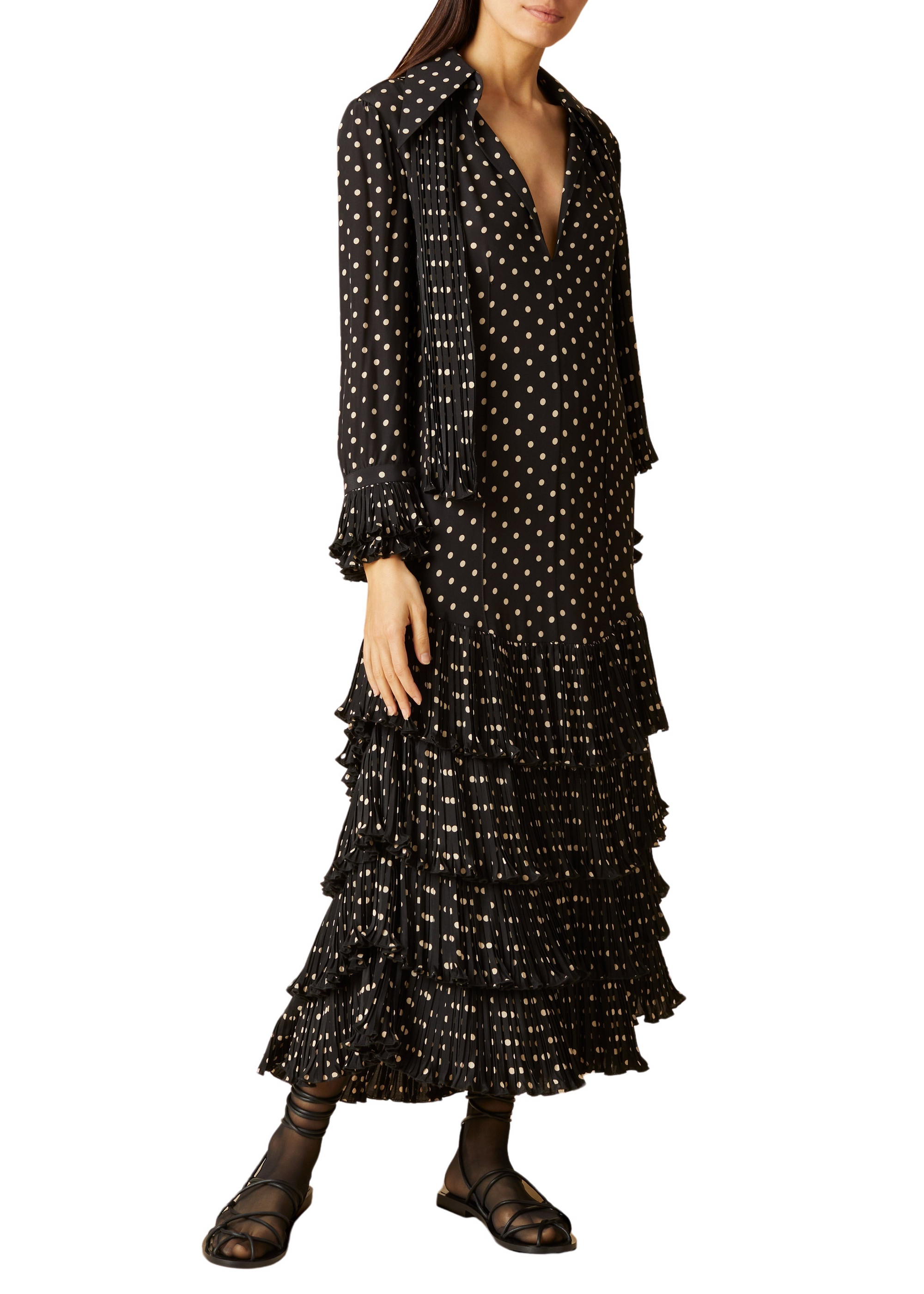 Robe Dolly en soie - Black & Creme Mini Dot