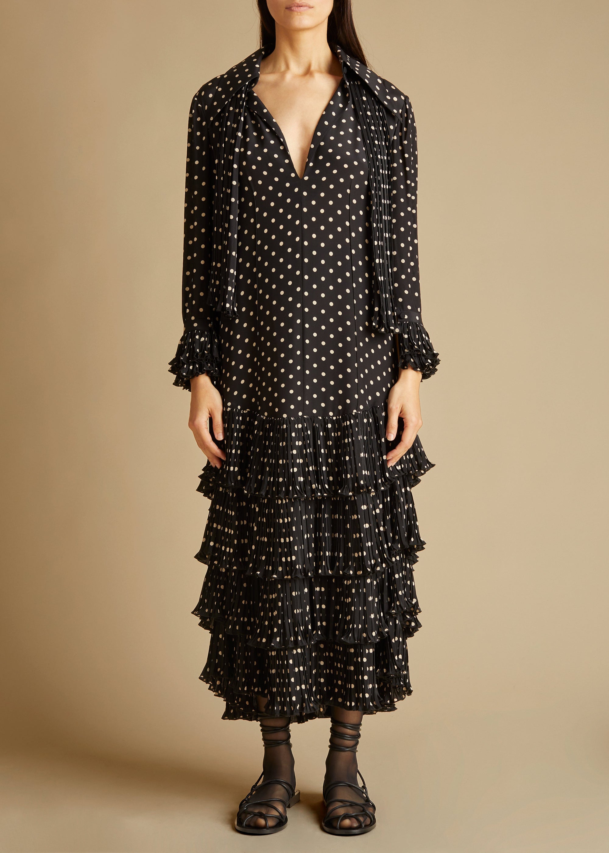 Robe Dolly en soie - Black & Creme Mini Dot