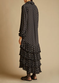 Robe Dolly en soie - Black & Creme Mini Dot