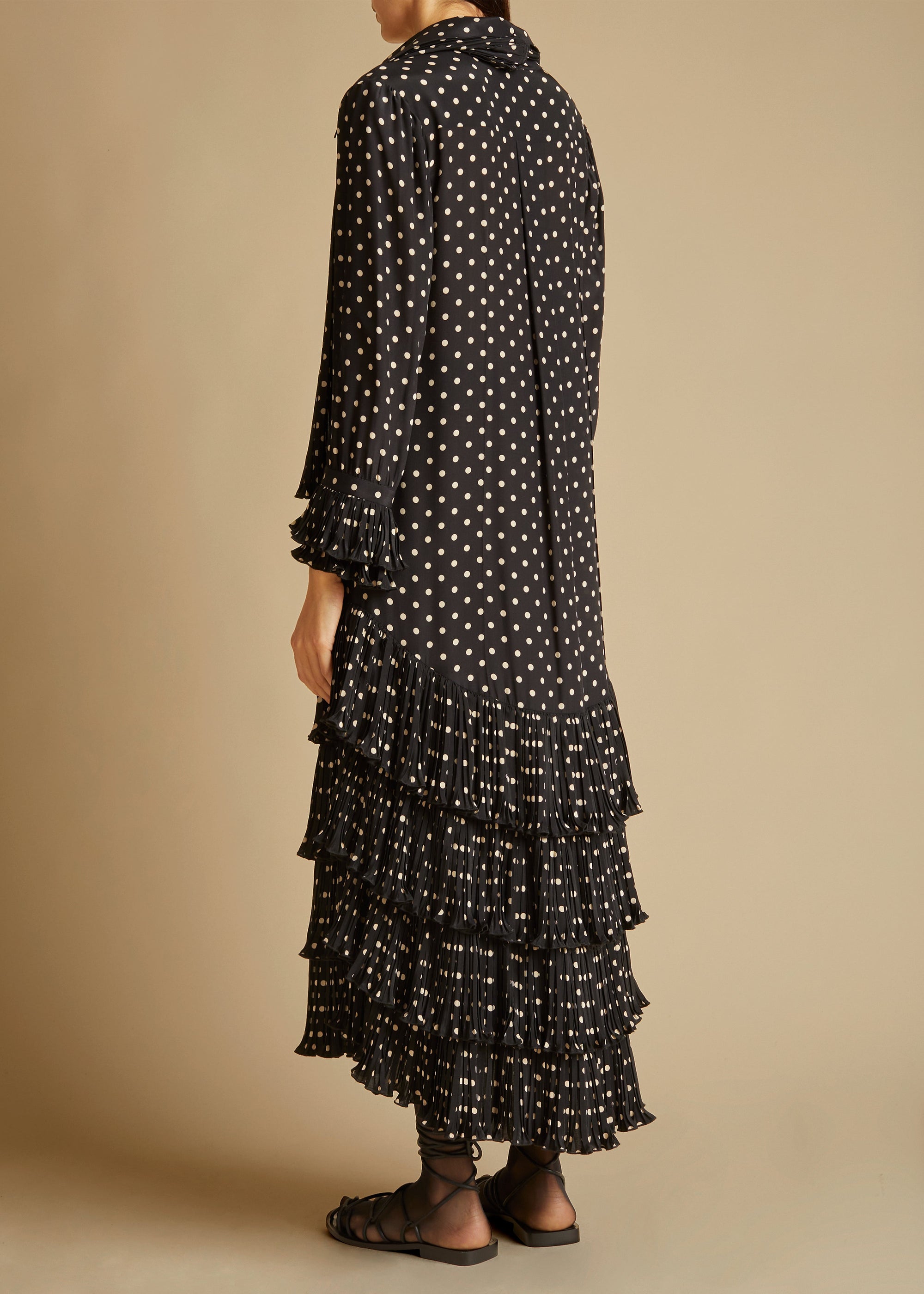 Robe Dolly en soie - Black & Creme Mini Dot