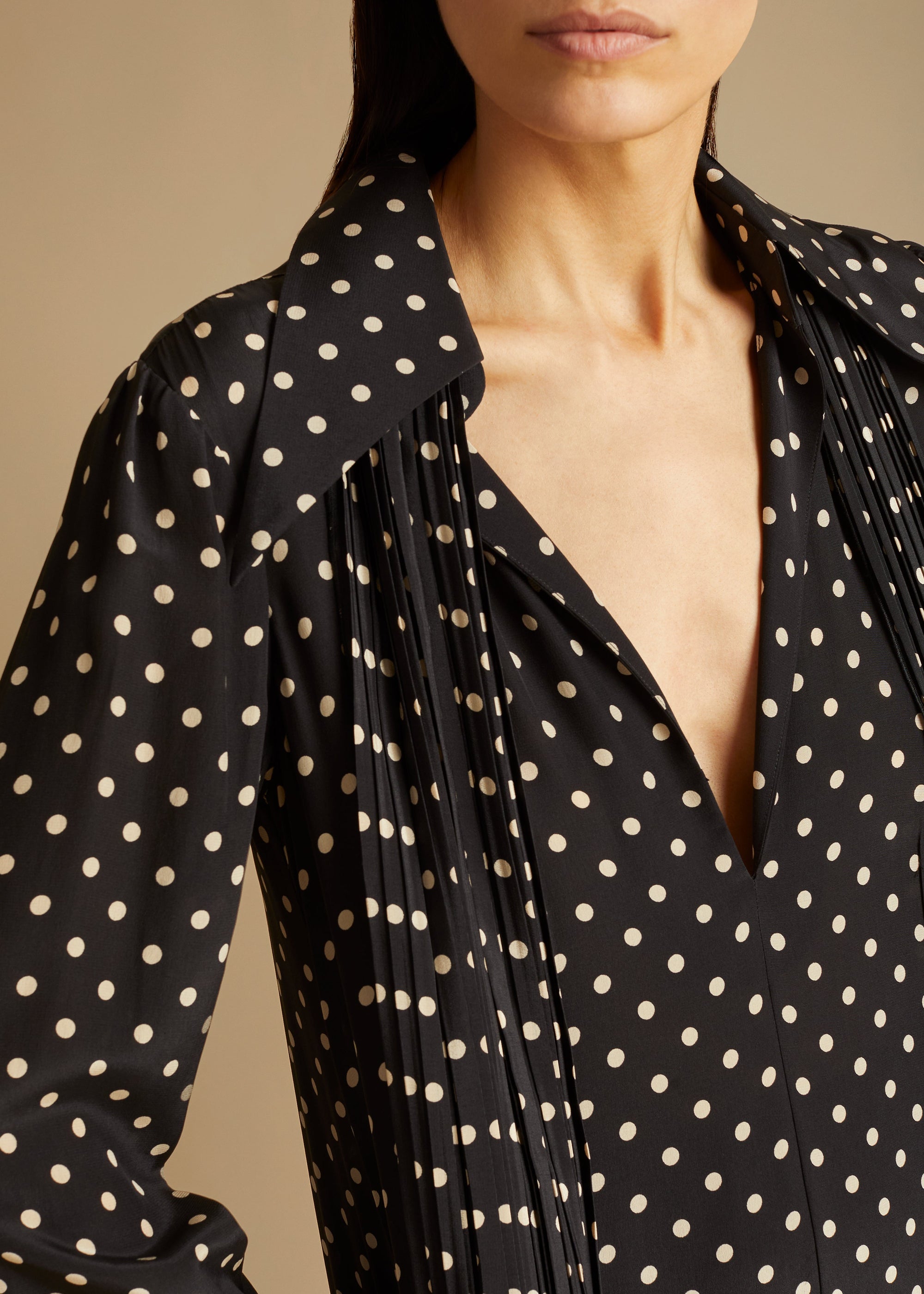Robe Dolly en soie - Black & Creme Mini Dot
