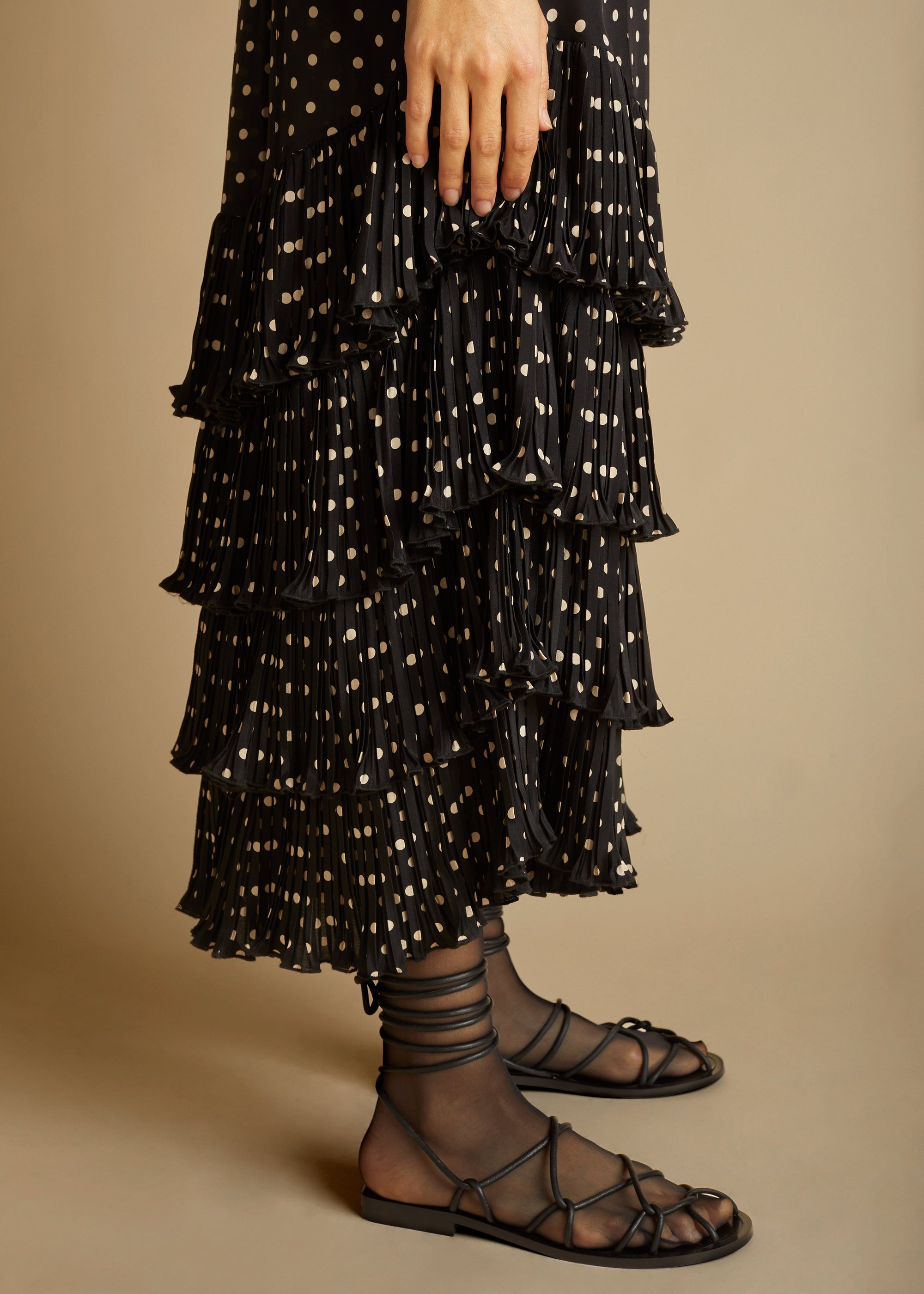 Robe Dolly en soie - Black & Creme Mini Dot