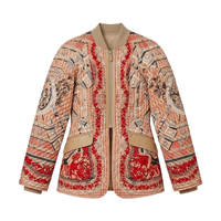 Veste équestre mat mix cuir imprimé « Aux Champs en Fleurs Rayé » - Rouge