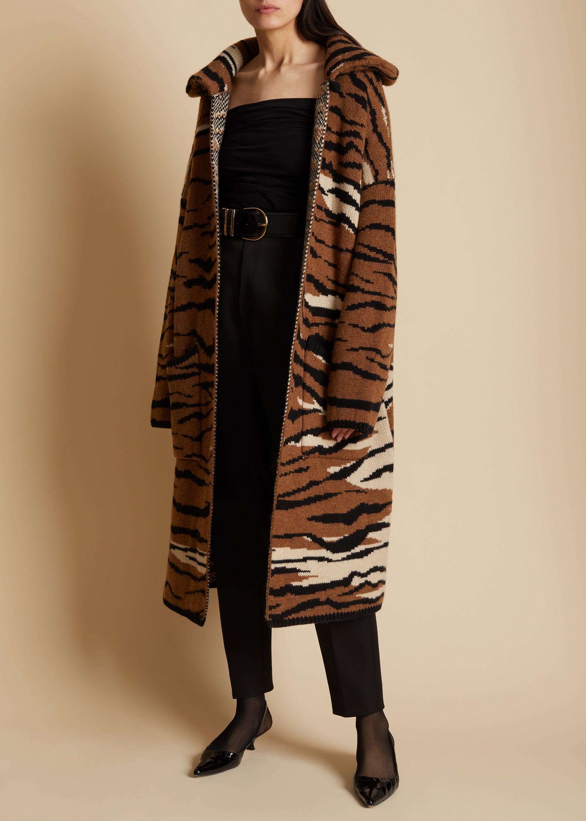 Cardigan Fiona en cachemire - Large Tiger Jacquard