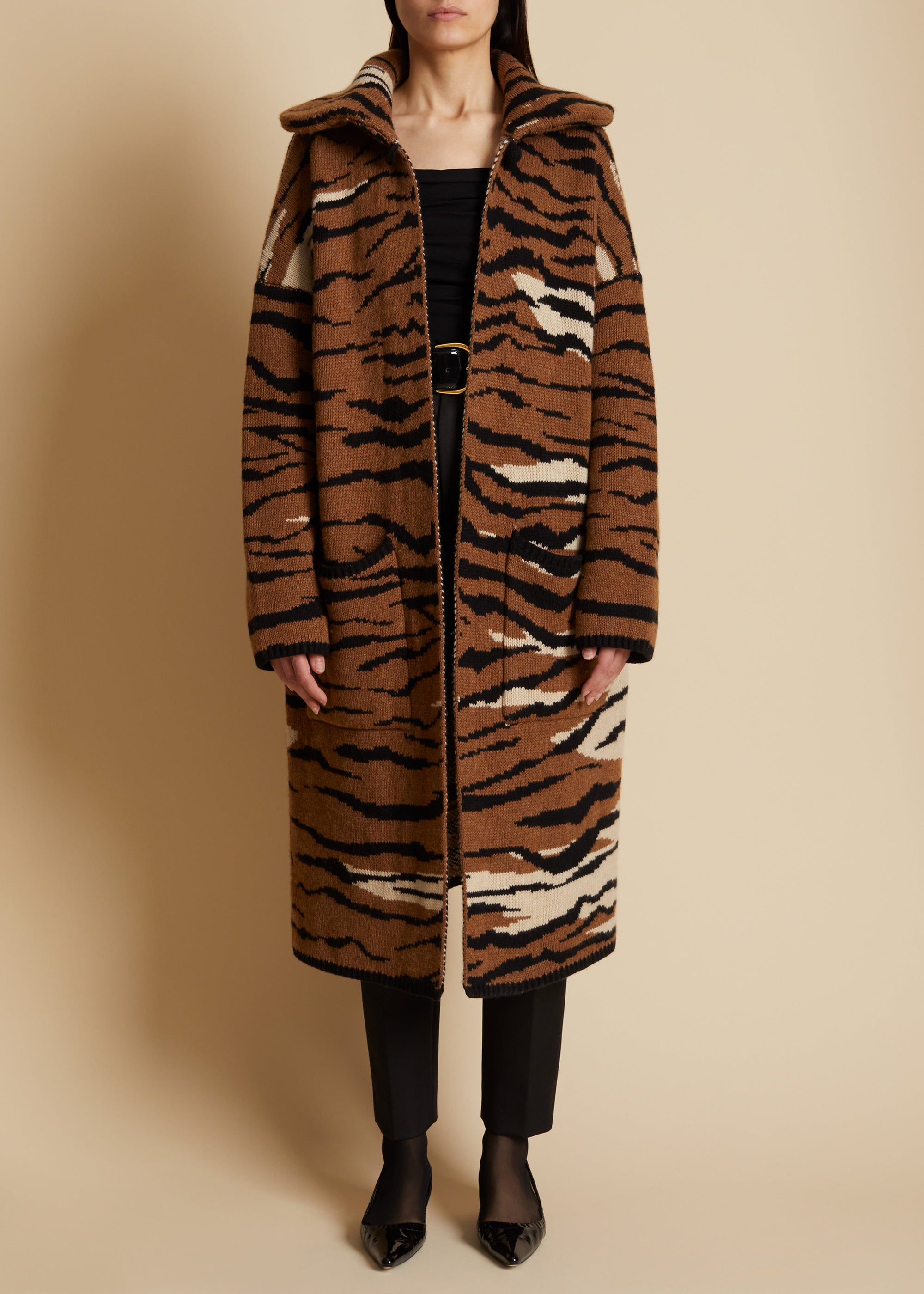 Cardigan Fiona en cachemire - Large Tiger Jacquard