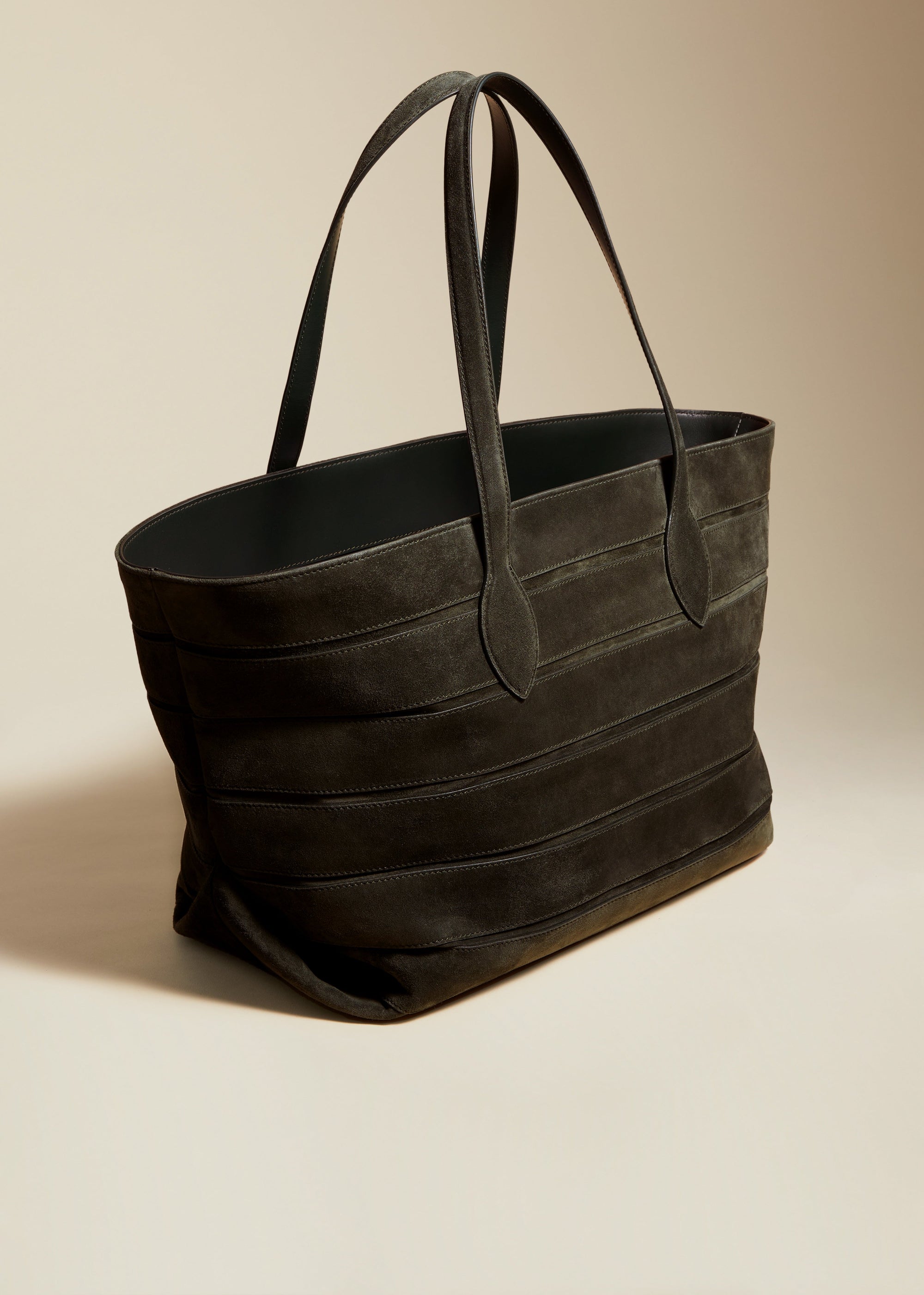 Cabas Florence à rayures en cuir - Dark Olive