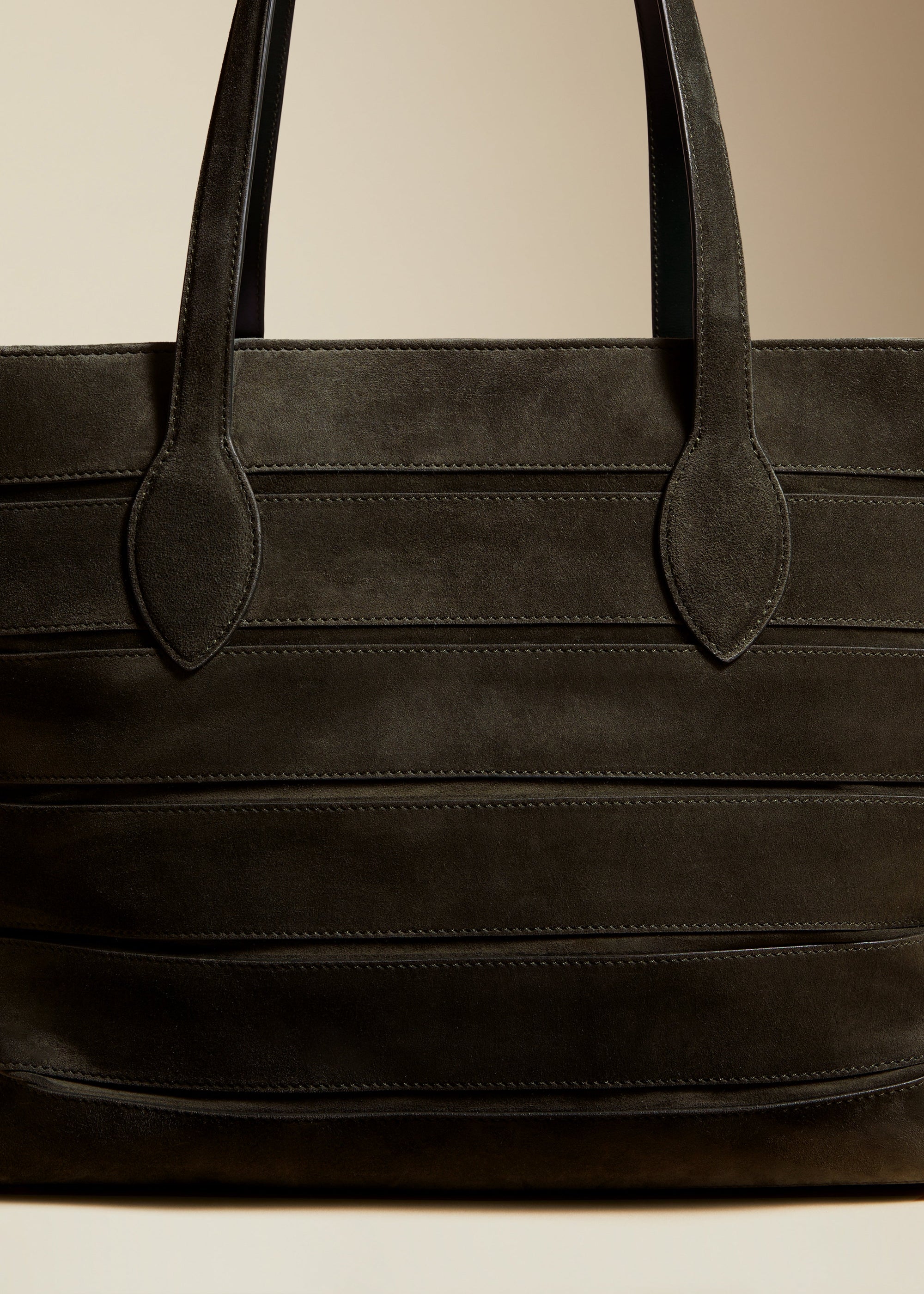 Cabas Florence à rayures en cuir - Dark Olive