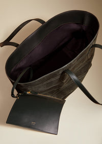 Cabas Florence à rayures en cuir - Dark Olive