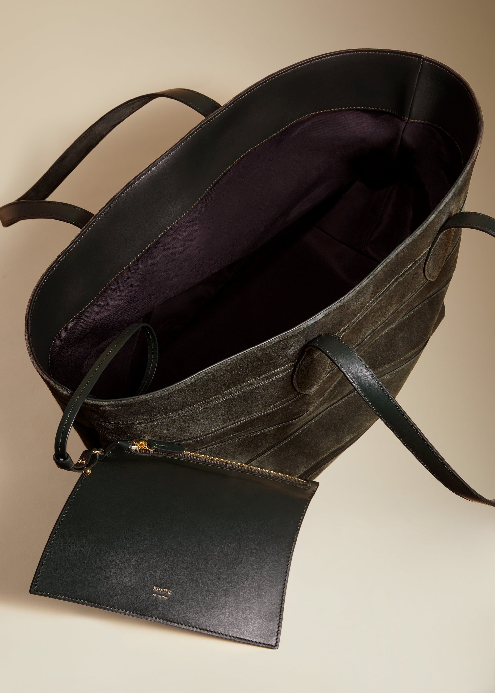 Cabas Florence à rayures en cuir - Dark Olive