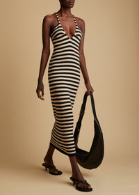 Robe Georgia en cachemire - Black & Custard Stripe
