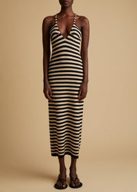 Robe Georgia en cachemire - Black & Custard Stripe