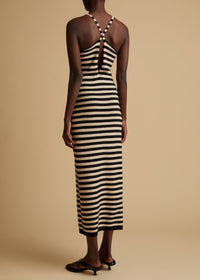Robe Georgia en cachemire - Black & Custard Stripe