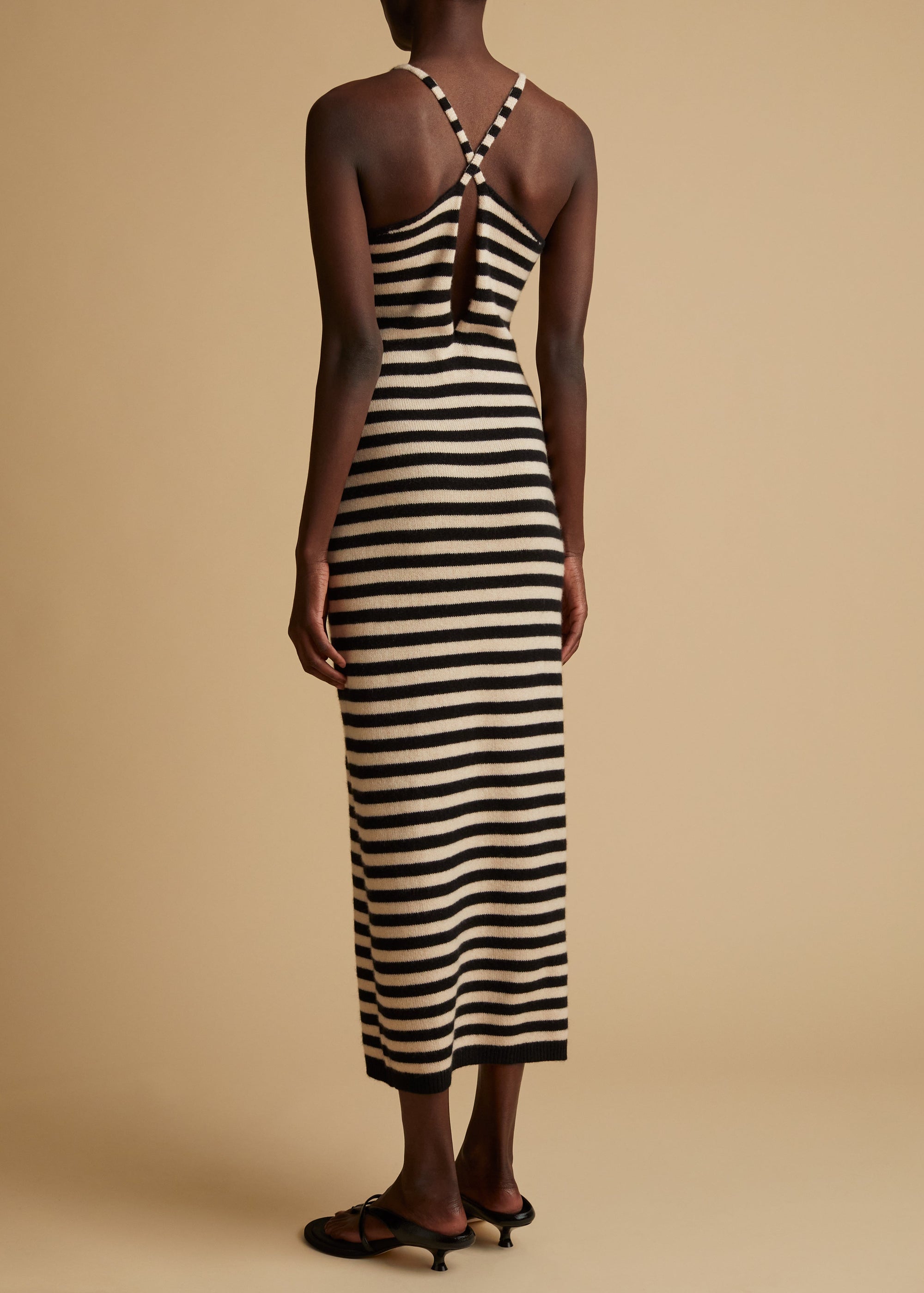 Robe Georgia en cachemire - Black & Custard Stripe