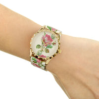 Montre à quartz G-Timeless à fleurs en plaqué or - Beige & Flower