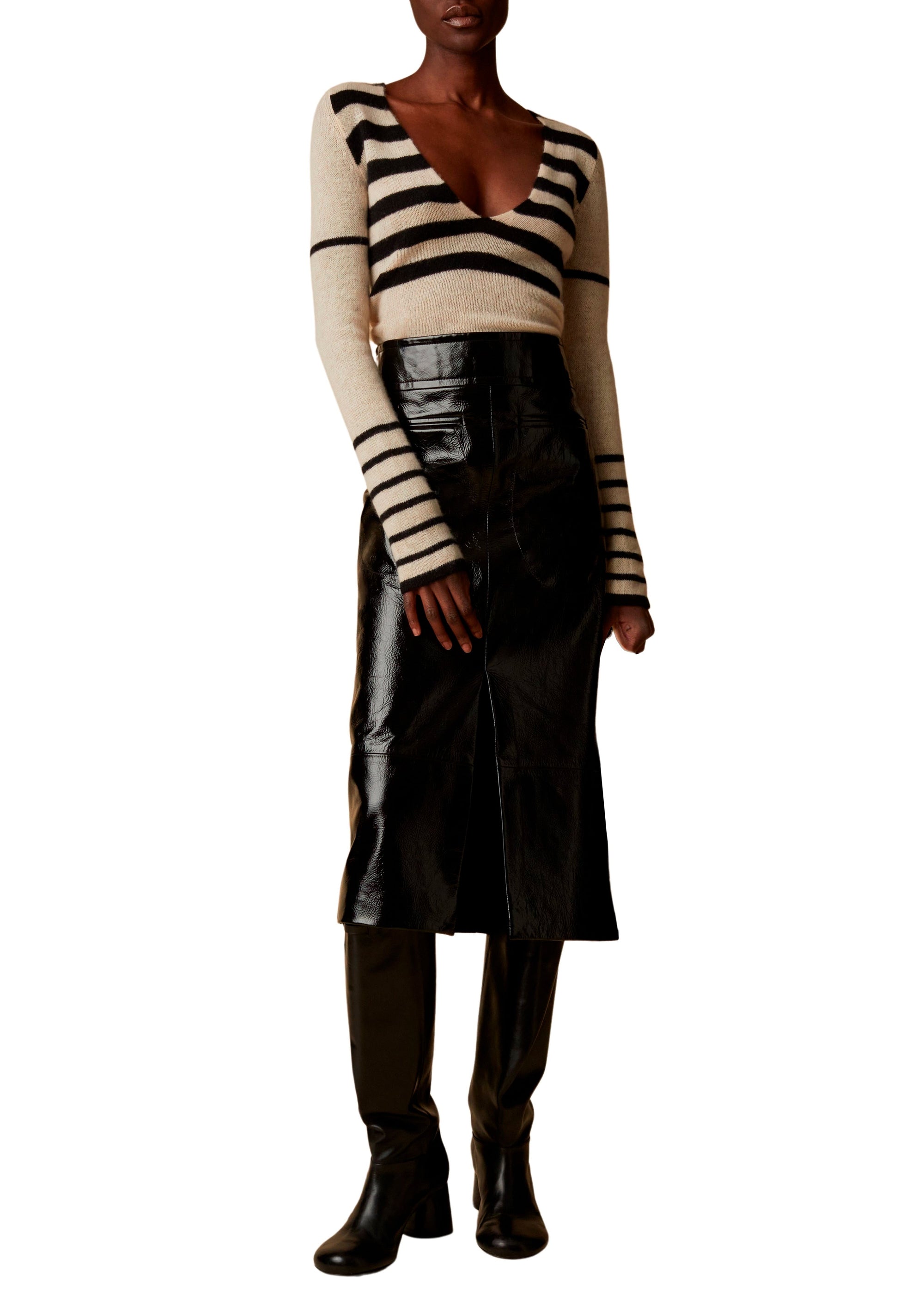 Pull Ivy en cachemire - Custard & Black Stripe