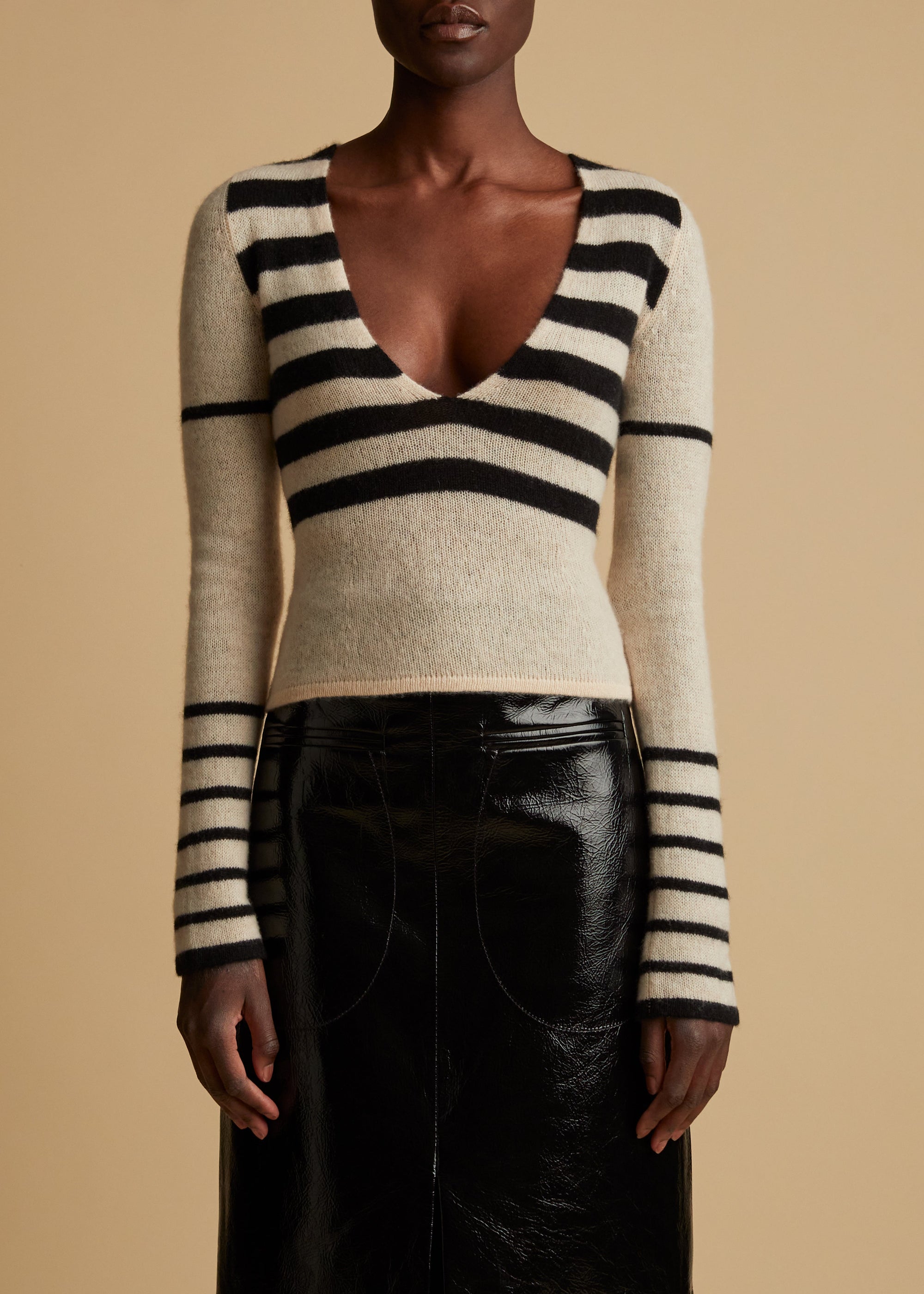Pull Ivy en cachemire - Custard & Black Stripe