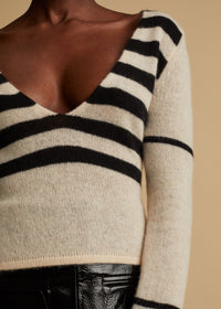Pull Ivy en cachemire - Custard & Black Stripe