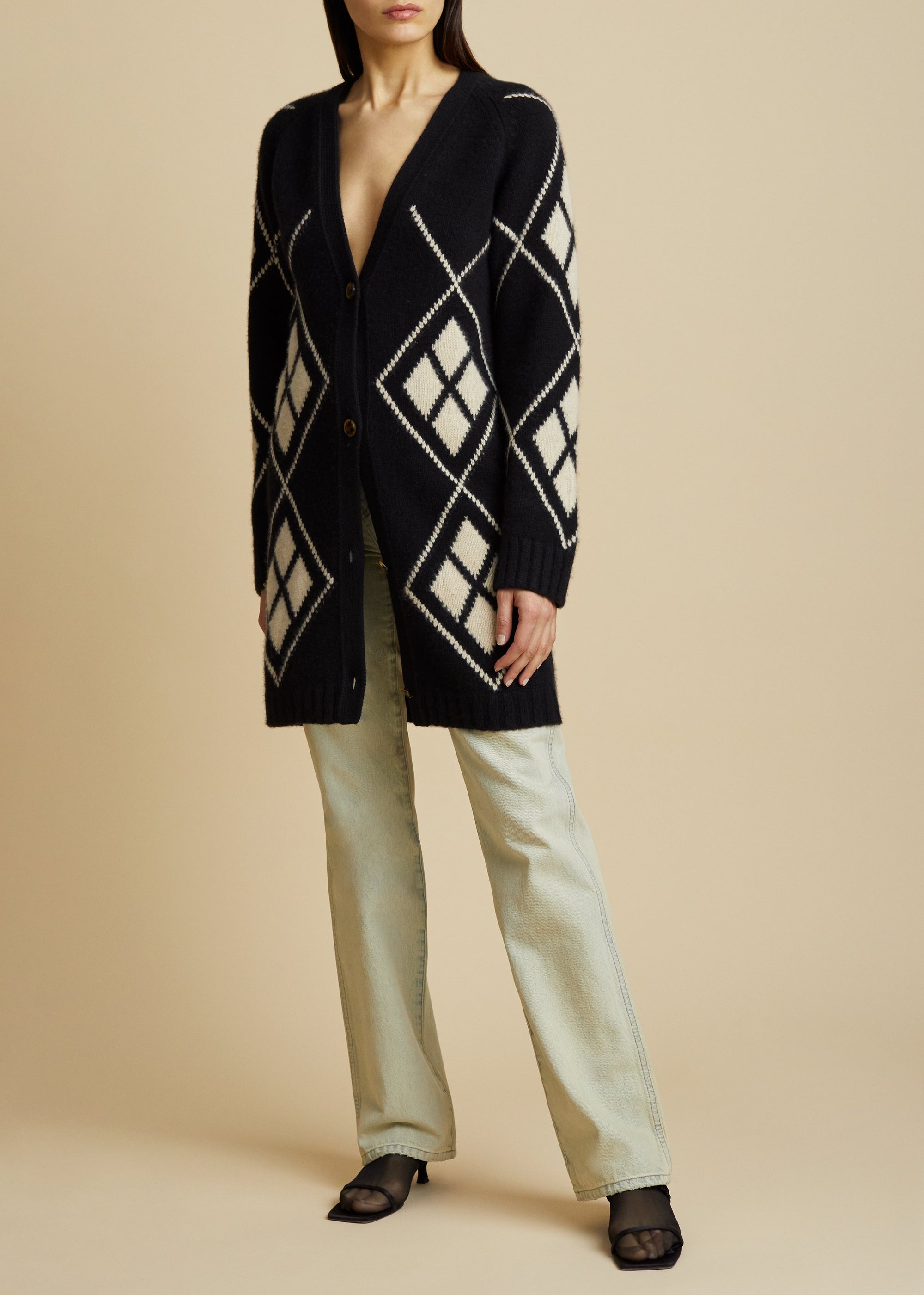 Cardigan Klara en cachemire - Black & Custard