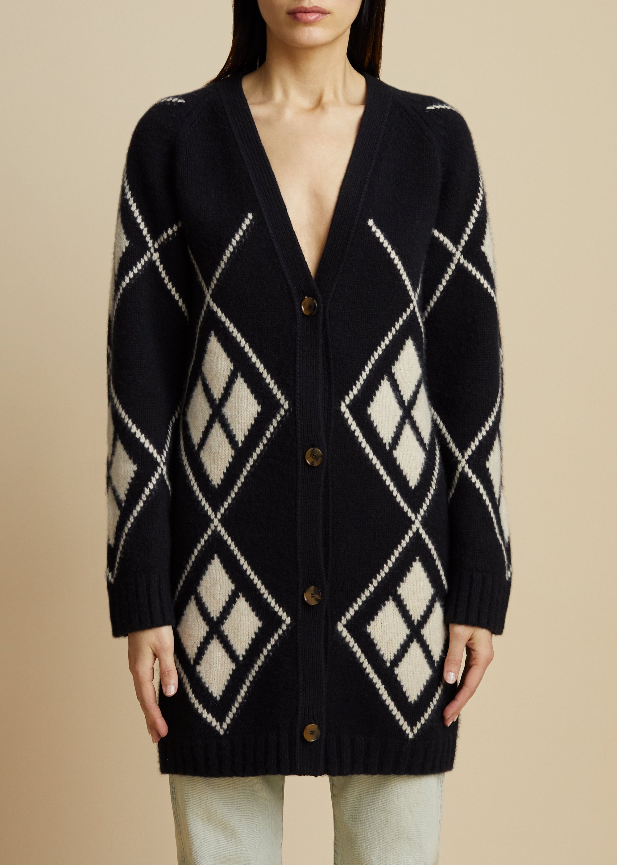 Cardigan Klara en cachemire - Black & Custard