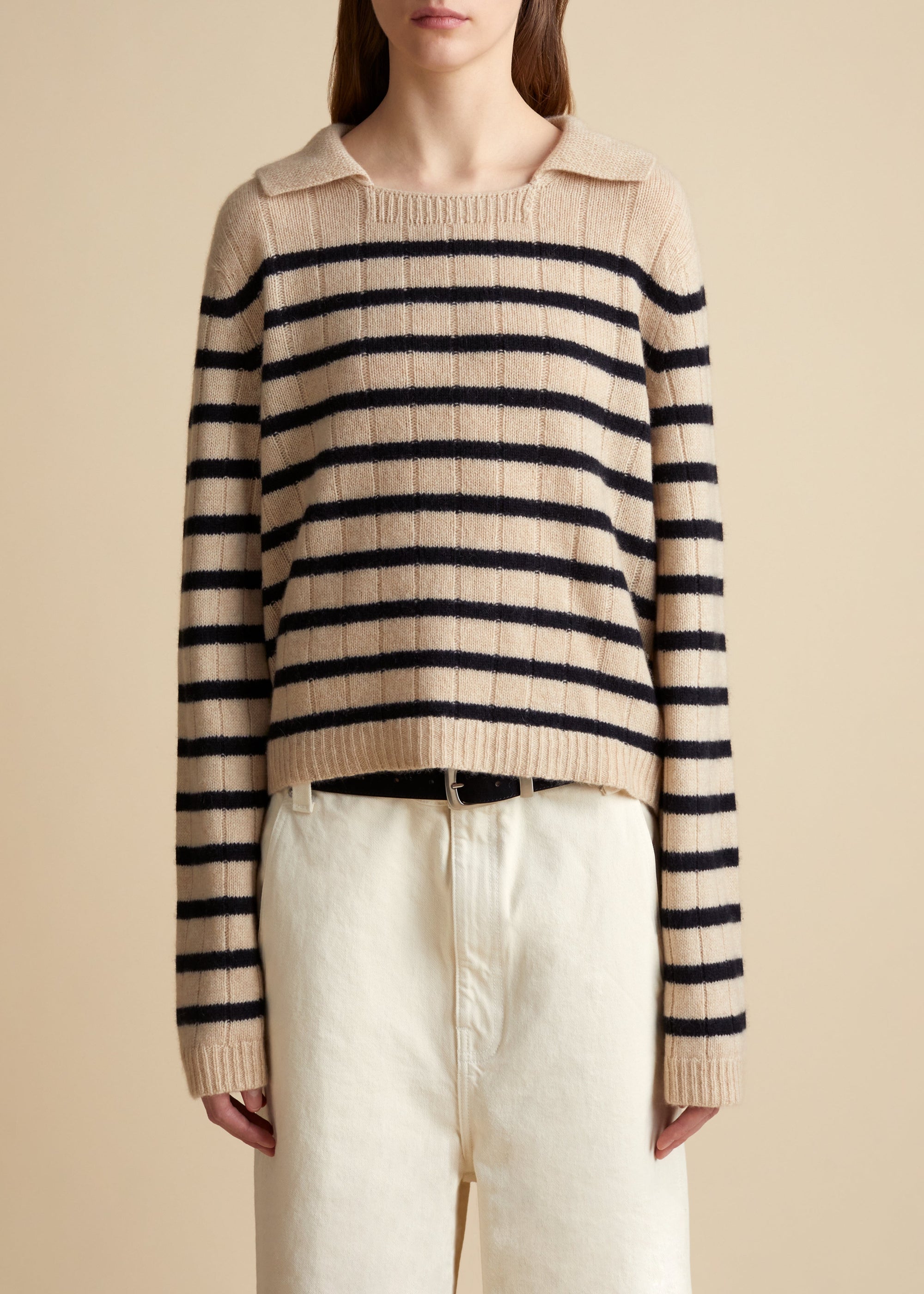Pull Mateo en cachemire - Butter & Black Stripe