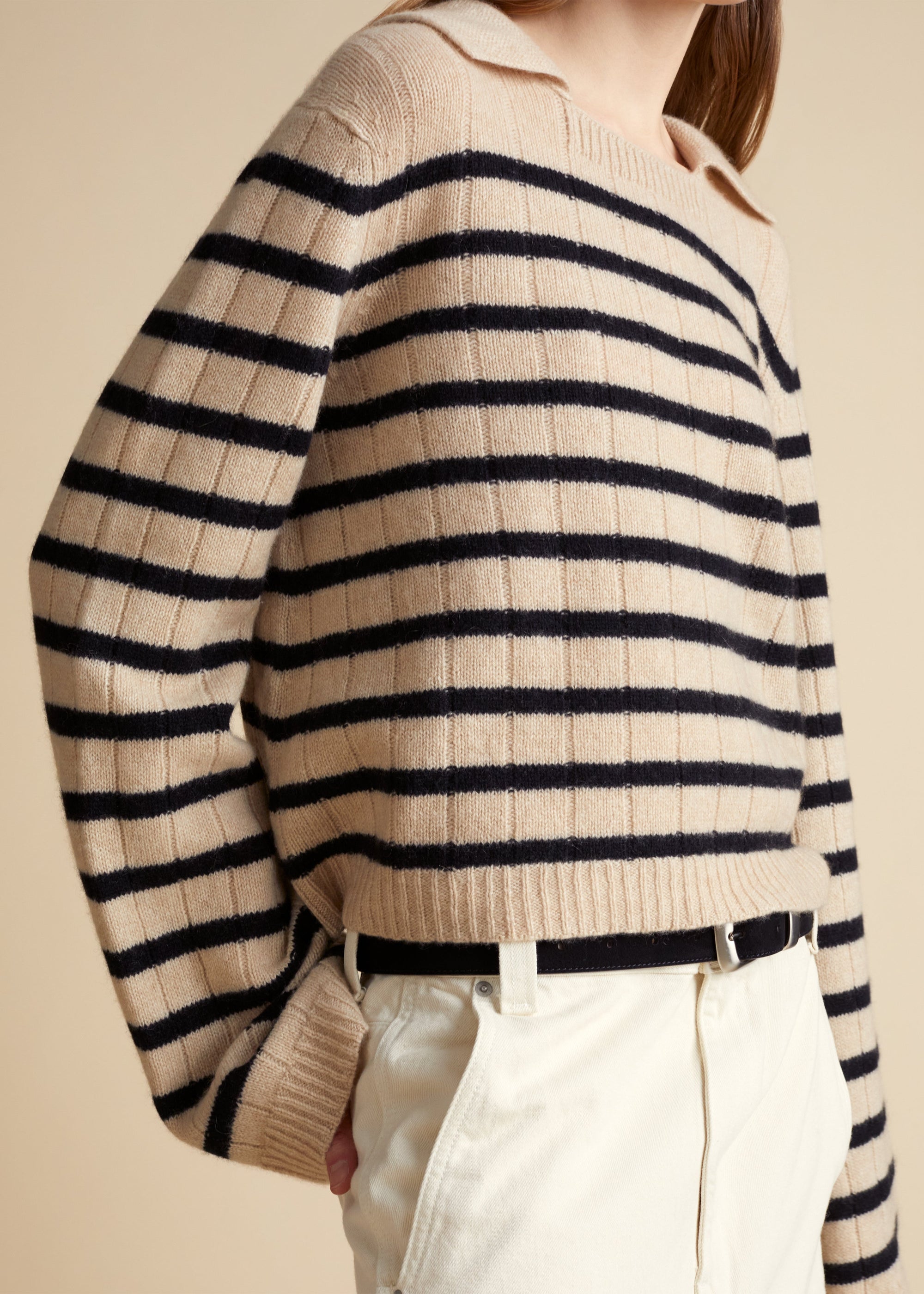 Pull Mateo en cachemire - Butter & Black Stripe