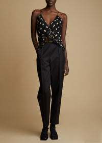 Top Mista en soie - Black & Creme Small Dot