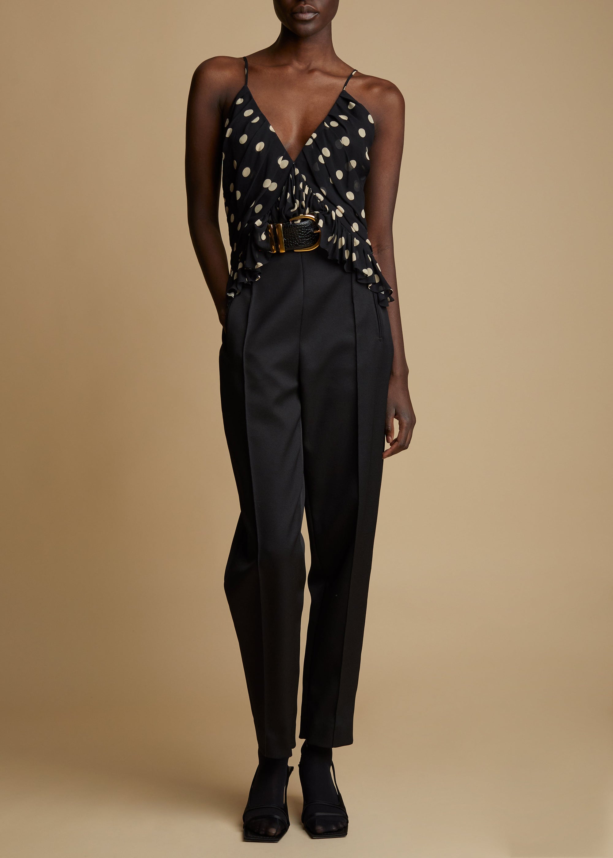 Top Mista en soie - Black & Creme Small Dot
