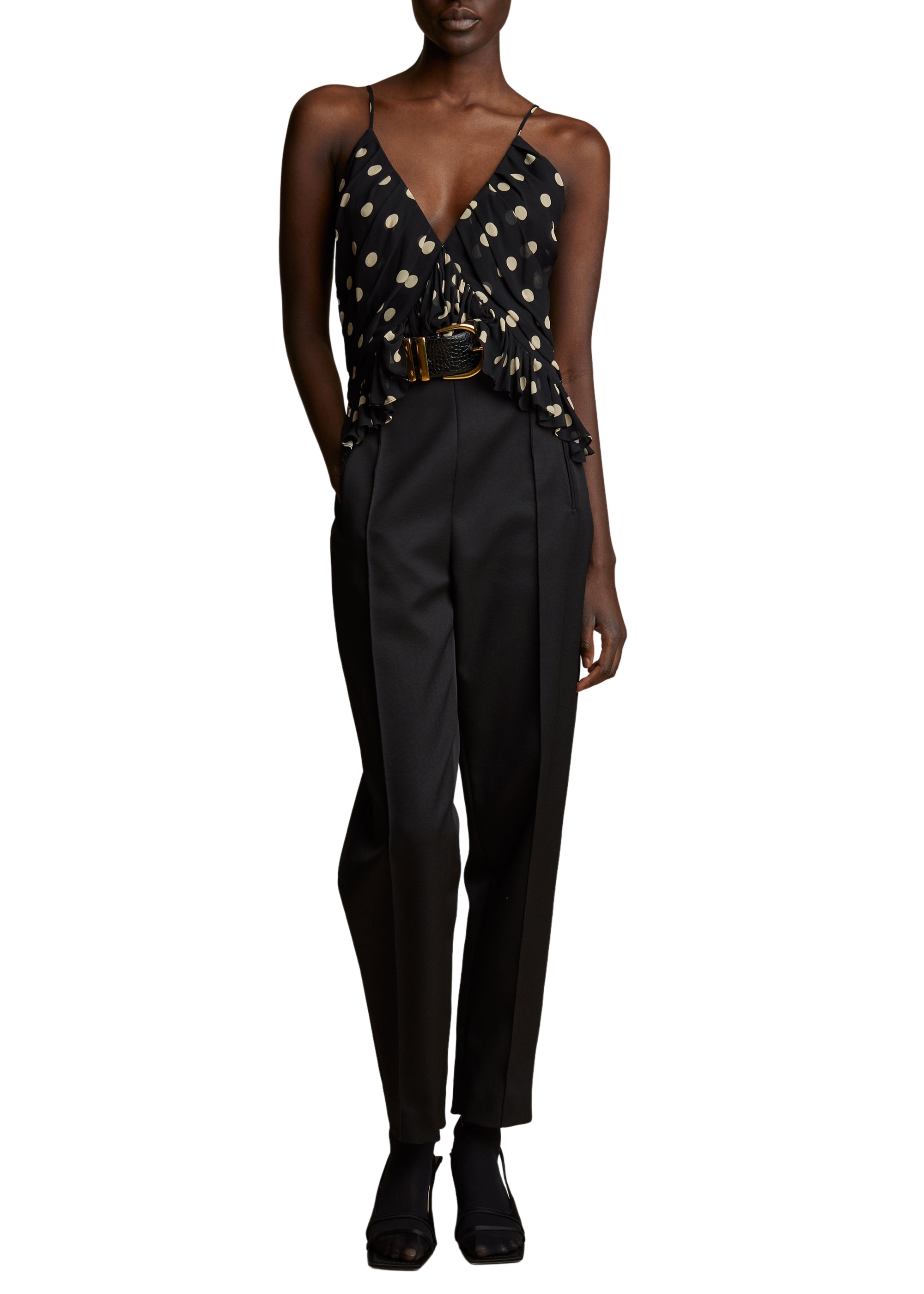 Top Mista en soie - Black & Creme Small Dot