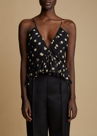 Top Mista en soie - Black & Creme Small Dot