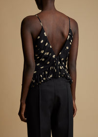 Top Mista en soie - Black & Creme Small Dot