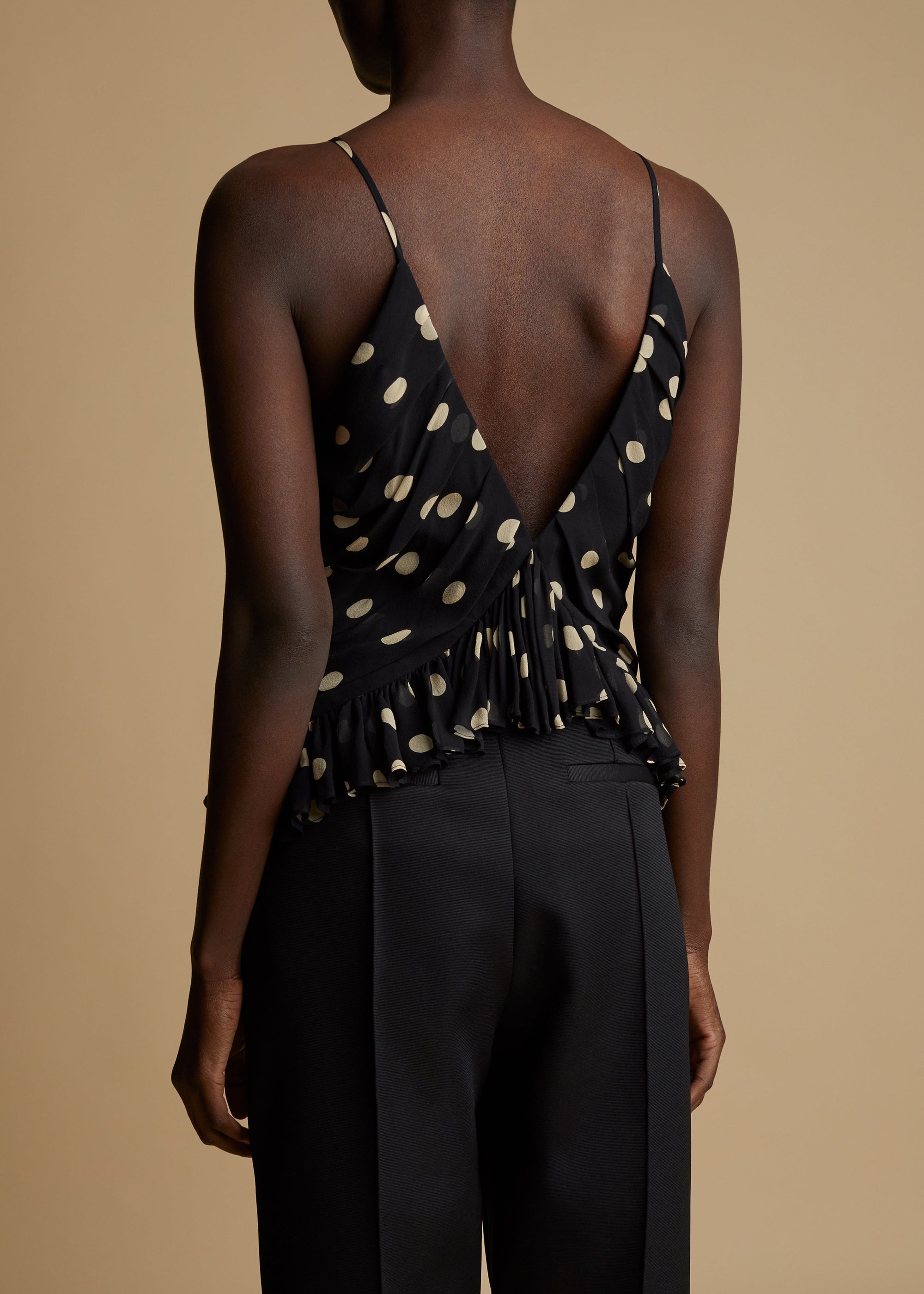 Top Mista en soie - Black & Creme Small Dot