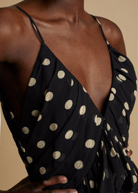 Top Mista en soie - Black & Creme Small Dot