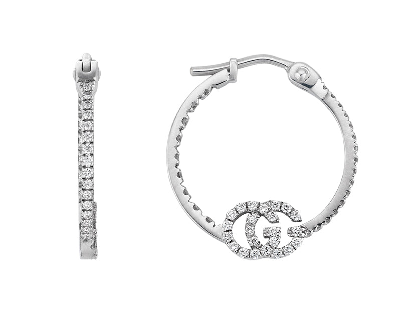 Boucles d'oreilles Running G en or blanc 18K & Diamants - White