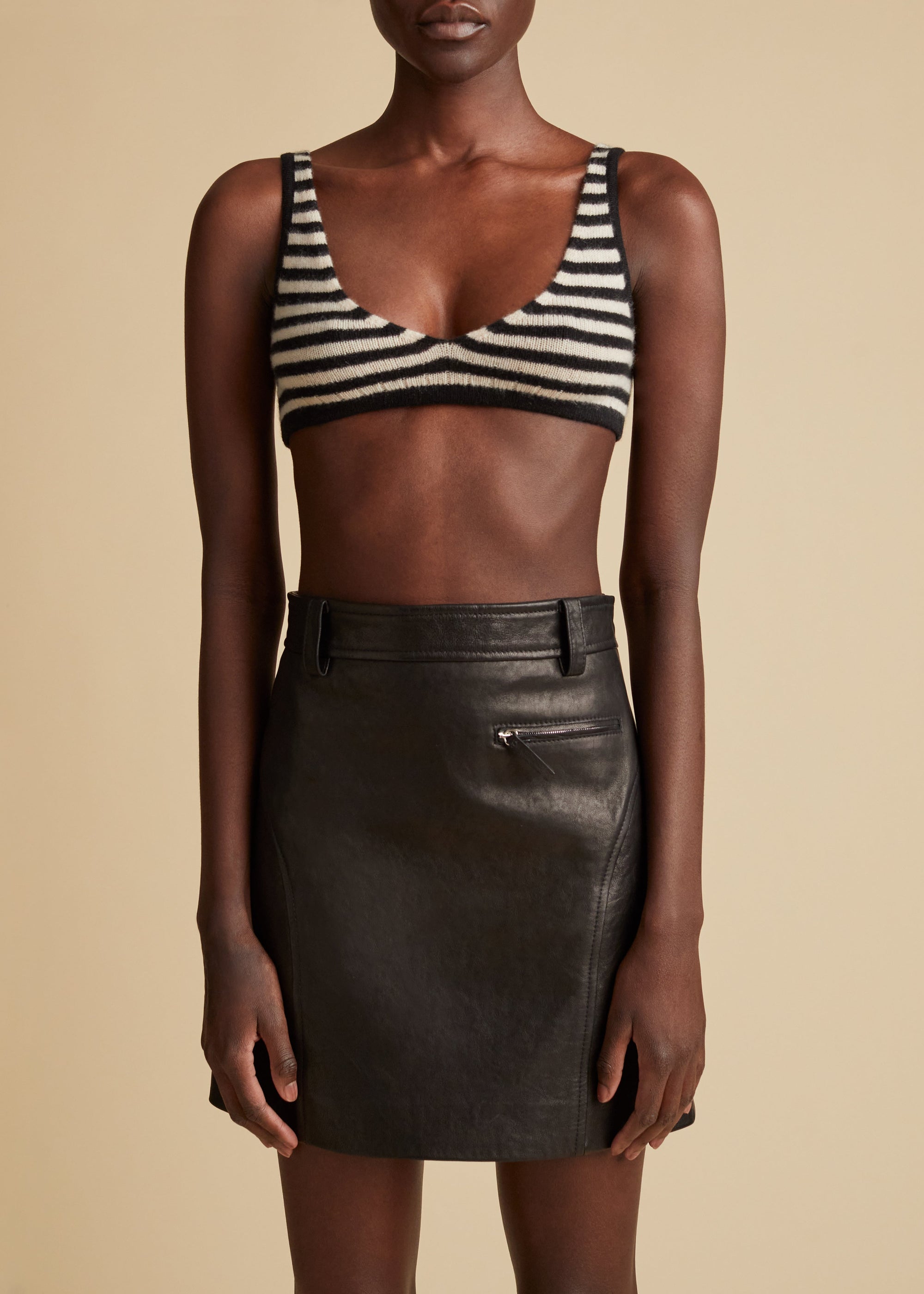Bralette Umbra en cachemire - Black & Custard Stripe