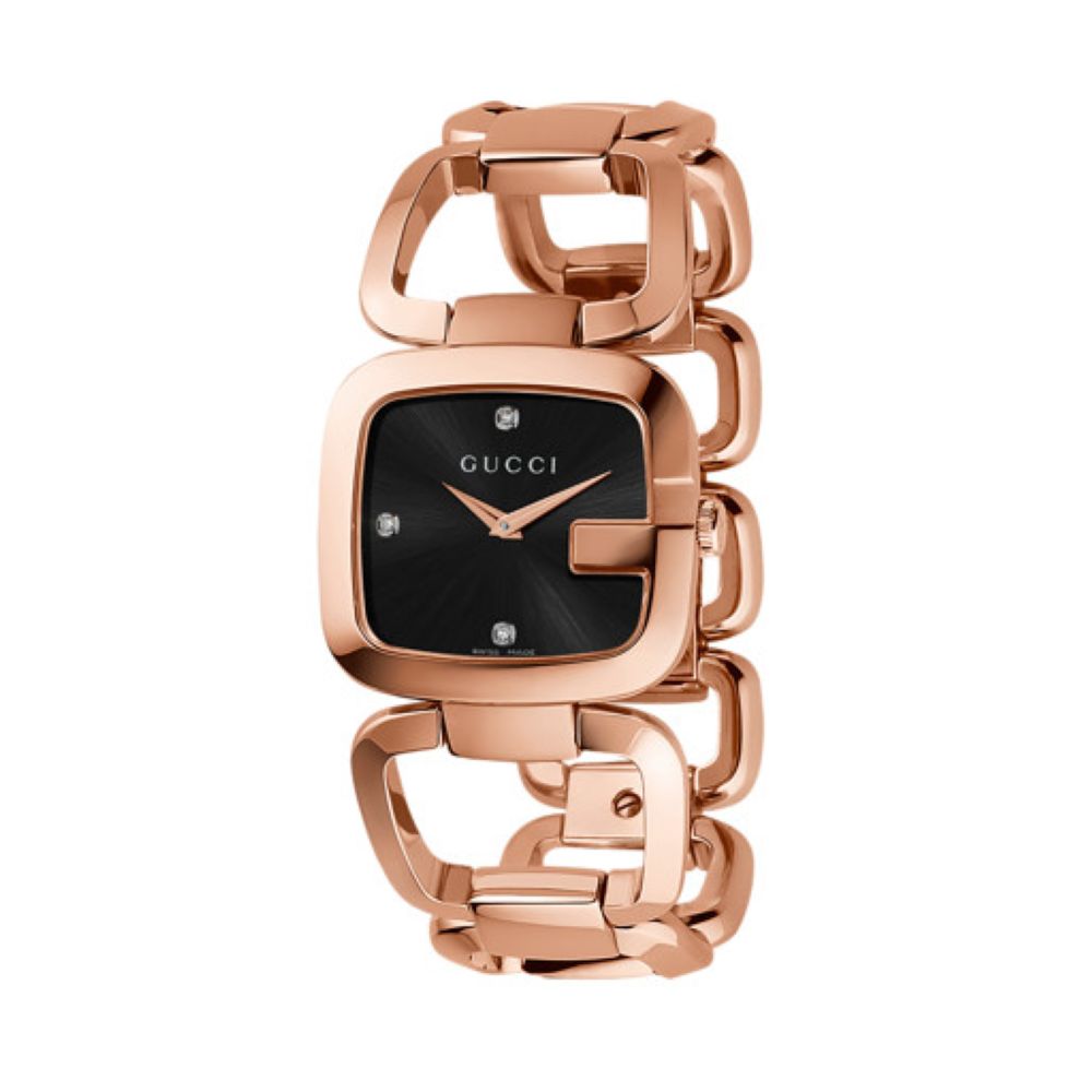 ZNO STOCK Montre à quartz G-Gucci Medium en or rose PVD & Diamants - Black