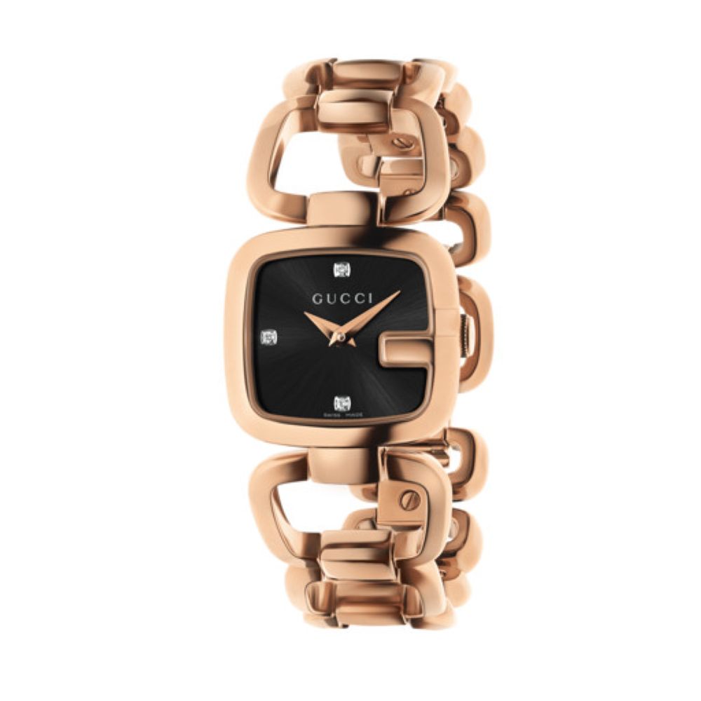 ZNO STOCK Montre à quartz G-Gucci Small en or rose PVD & Diamants - Black