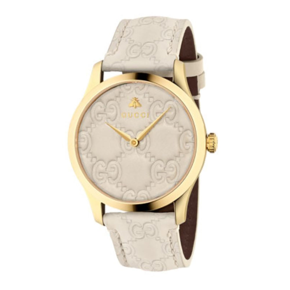 Montre à quartz G-Timeless monogramme en plaqué or - White Signature