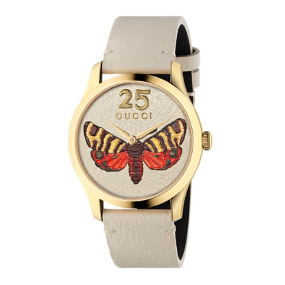 Montre à quartz G-Timeless à cadran papillon en plaqué or - White