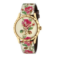 Montre à quartz G-Timeless à fleurs en plaqué or - Beige & Flower