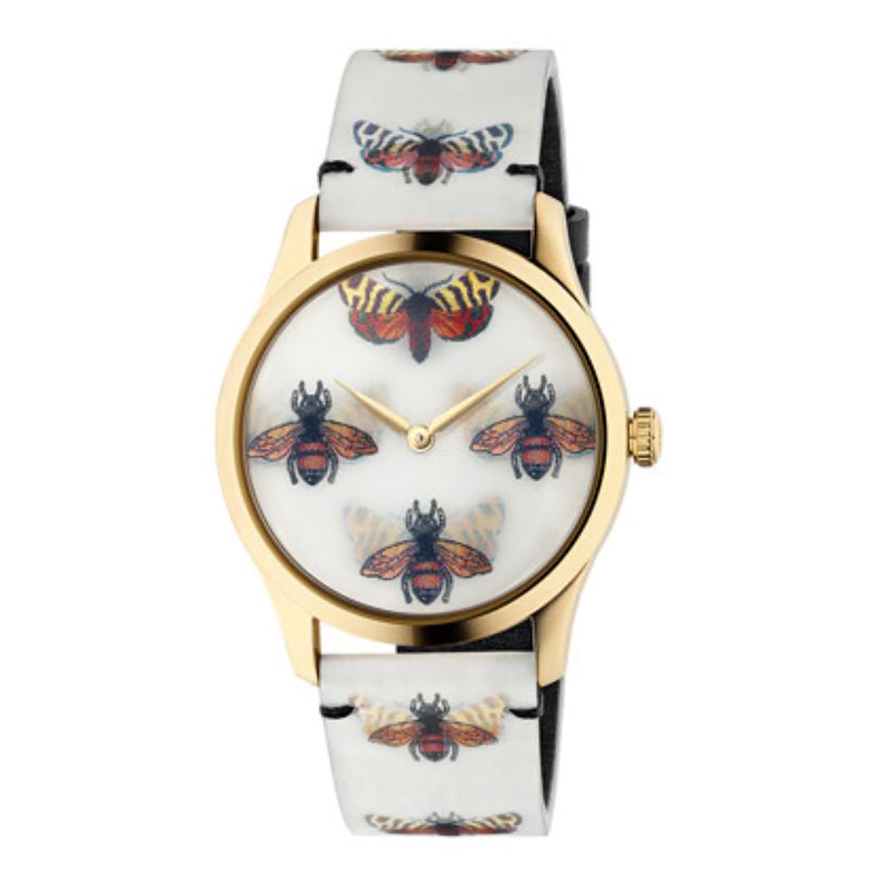 Montre à quartz G-Timeless Butterfly en plaqué or - White & Bee