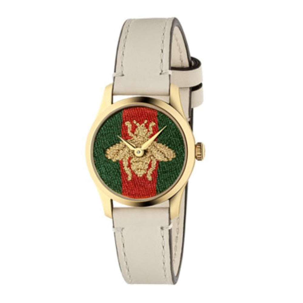 Montre à quartz G-Timeless Small en plaqué or - Mystic White