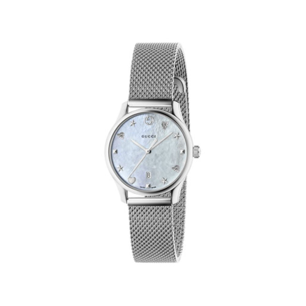 ZNO STOCK Montre à quartz G-Timeless maille milanaise en acier & Nacre - White