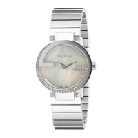 Montre à quartz Interlocking en acier & Nacre et Diamants - White