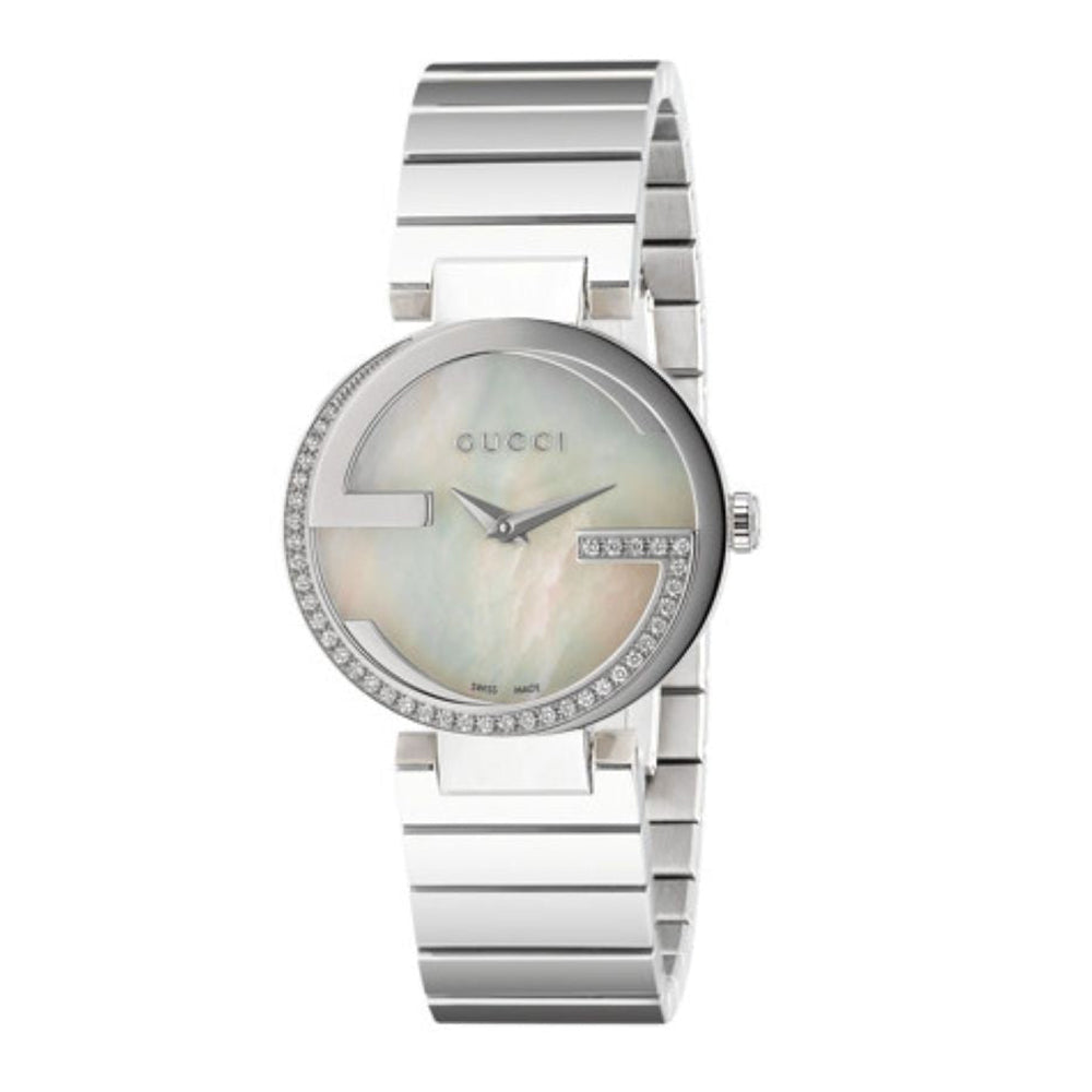 Montre à quartz Interlocking en acier & Nacre et Diamants - White
