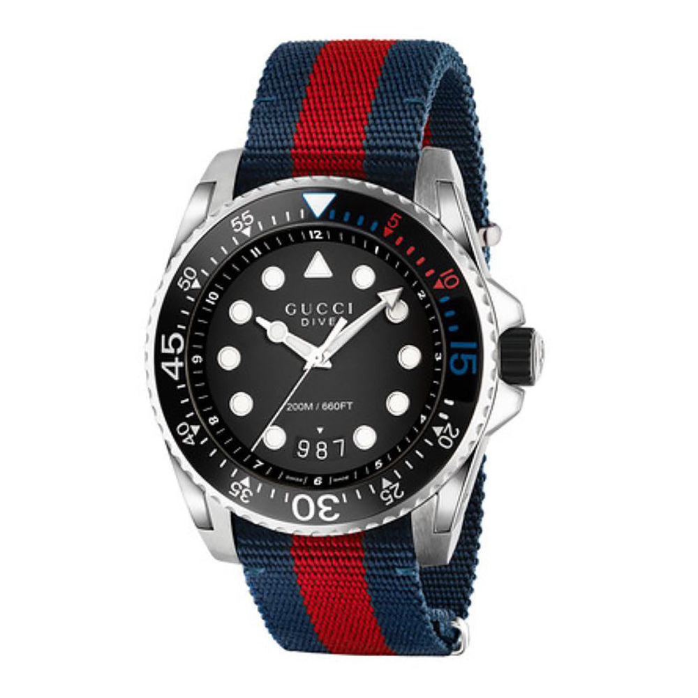 Montre à quartz Gucci Dive acier & nato - Black, red & Blue
