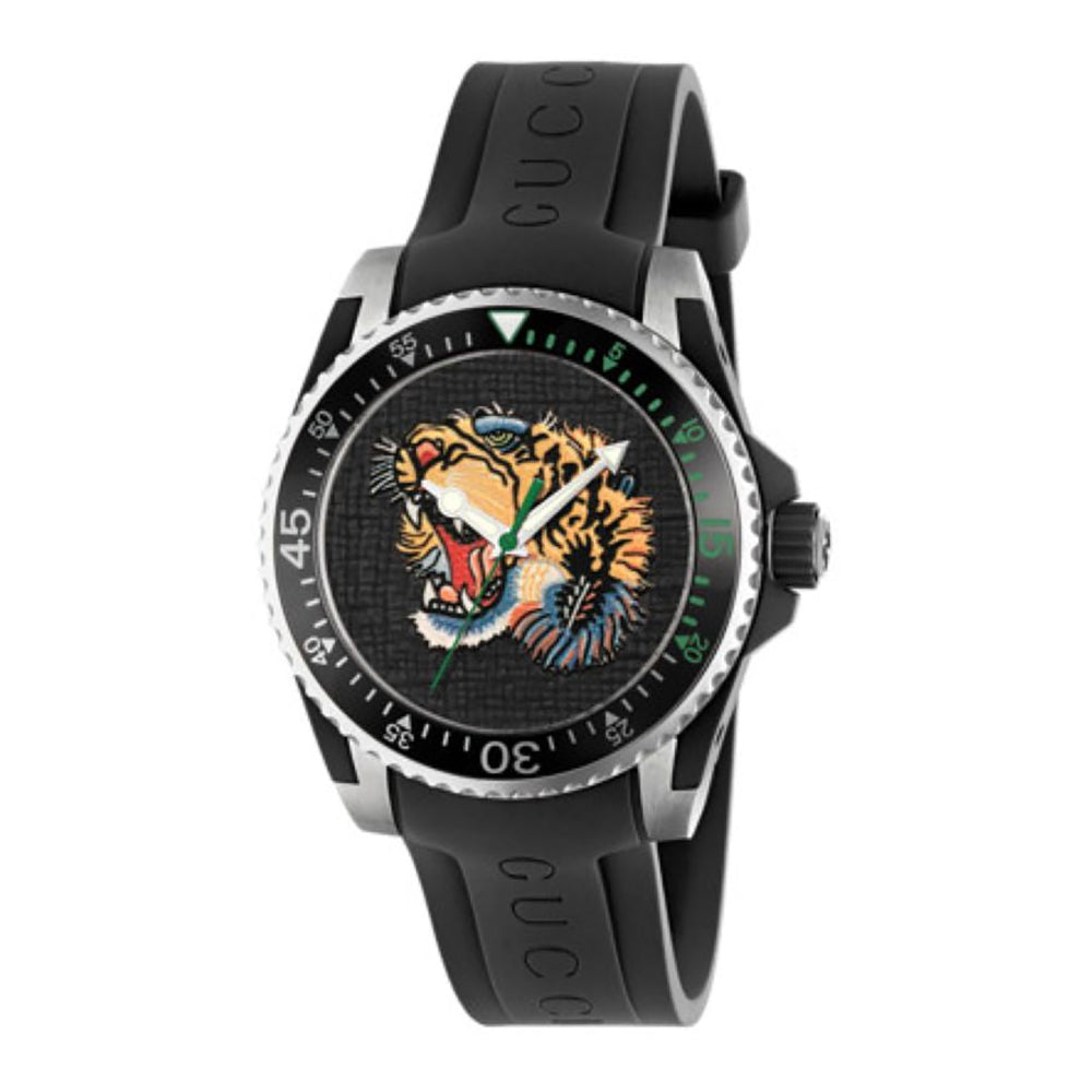 Montre à quartz Gucci Dive en acier & caoutchouc - Black Tiger